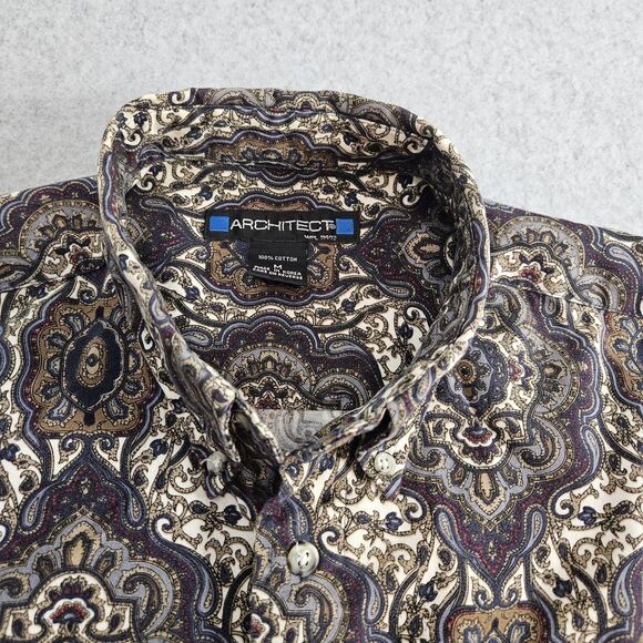 Architect Shirt Mens Sz. M button down long sleeve Geometric browns blues - Picture 3 of 10